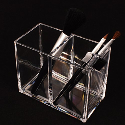 Hanlinggg Clear Acrylic Makeup Brush Holder Pen Pencil Cup Holder Cosmetic Storage Case Desktop Stationery Organizer With 2 Compartments For Home Office And School #TOP2