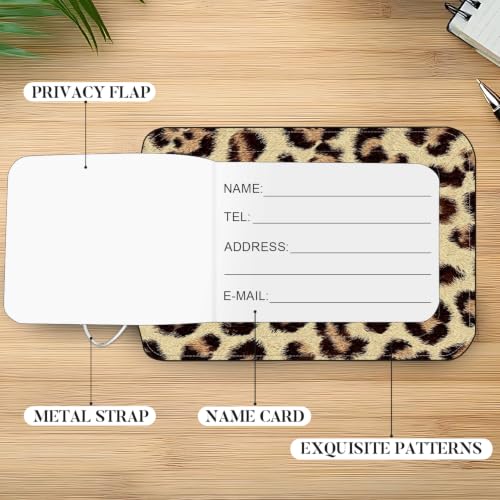 Image of Leopard Print Luggage Tags 2 Pack, PU Leather Privacy Flap