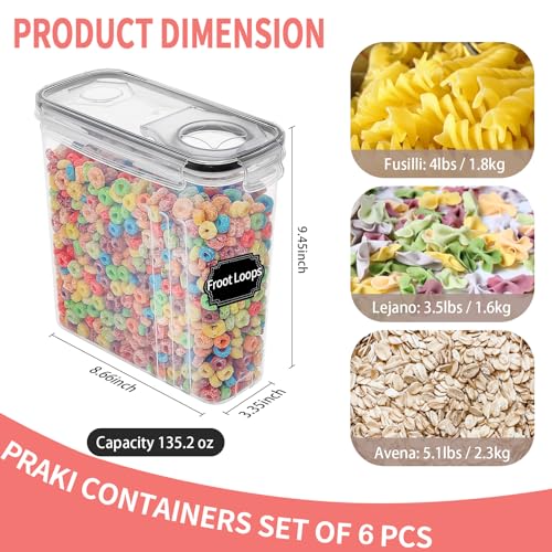 PRAKI Large Dry Food Storage Containers with Lids, 6PCS Airtight Cereal Containers Storage Set, Leak-proof Canister Set  - Additional View