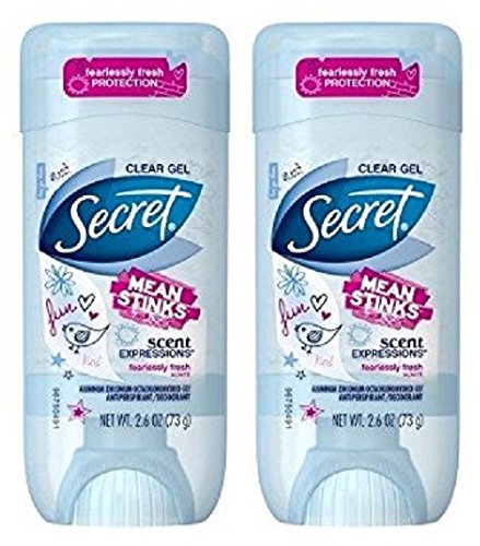 Secret Antiperspirant Deodorant - Clear Gel - Mean Stinks - Scent Expressions Fearlessly Fresh Scent - Net Wt. 2.6 OZ (73 g) Each - Pack of 2