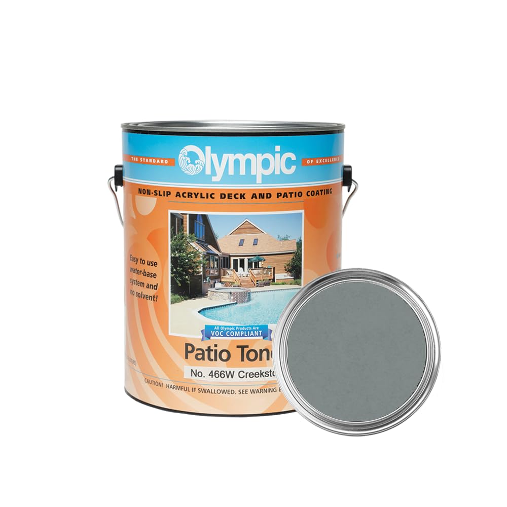 - Kelley Technical Coatings Olympic Patio Tones - Creekstone - 1 Gallon - Non-slip acrylic deck and patio coating, concrete restorer.