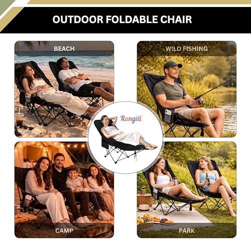 Image of Foldable Camping Chair with 3 Reclining Positions | Lightweight Portable Folding Chair for Travel, Beach, Garden, Fishing & Picnic | Adjustable High Back Chair with Carry Bag (Multicolour)