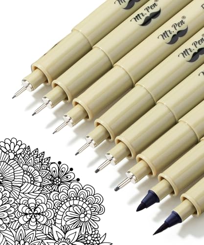 Art Pens, Multiliners, Fineliner Ink Pens,Set of 8 Technical Drawing pen,Pigment Pen,Fine Point,Black,Waterproof,for Art Watercolor,Sketching, Micro Drawing
