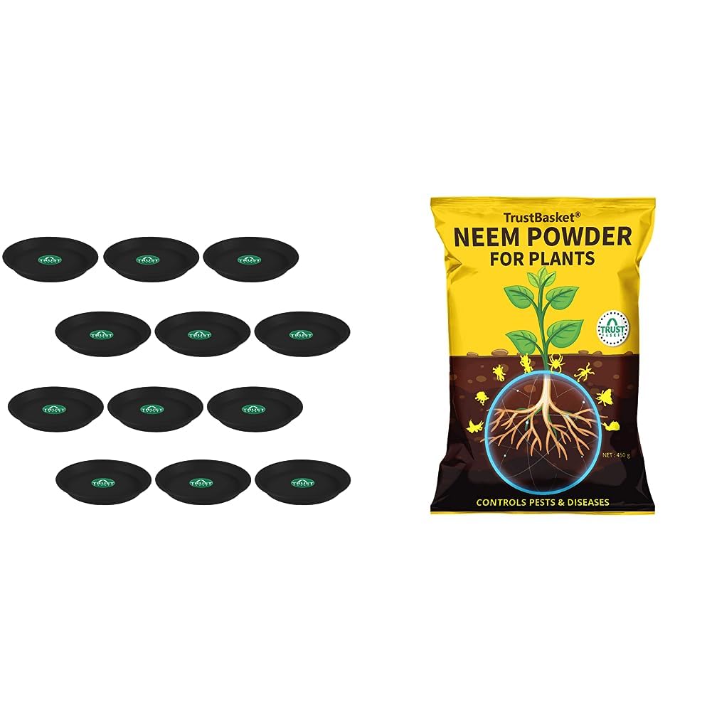 TrustBasket UV Treated Round Bottom Tray(Plate/Saucer) - Black Color - Set of 12 & TrustBasket Neem Cake Powder Organic Fertilizer and Pest Repellent for Plants (450 GMS) (B0CCTZFTXS) Amazon Price History, Amazon Price Tracker
