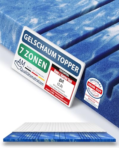 AM Qualitätsmatratzen 7 Zonen Deluxe Gel Topper 180x200cm RG50 - Made in Germany - Atmungsaktiver Gelschaum Topper 180x200-8cm - Kühlende Matratzenauflage mit Lyocell Bezug und Anti-Rutsch Funktion