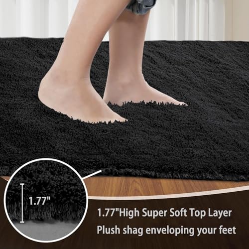 Tapis lavable à 30 degrés doux et moelleux pour salon moderne noir