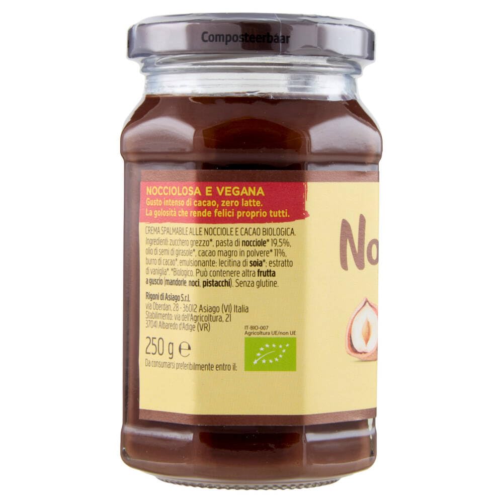 Italian Gourmet Rigoni di asiago Pâte à tartiner noisettes & cacao noir 6 x 250 g – sans lait, goût intense, idéale petit-déjeuner & pâtisserie, pot en verre + Italian Gourmet Polpa