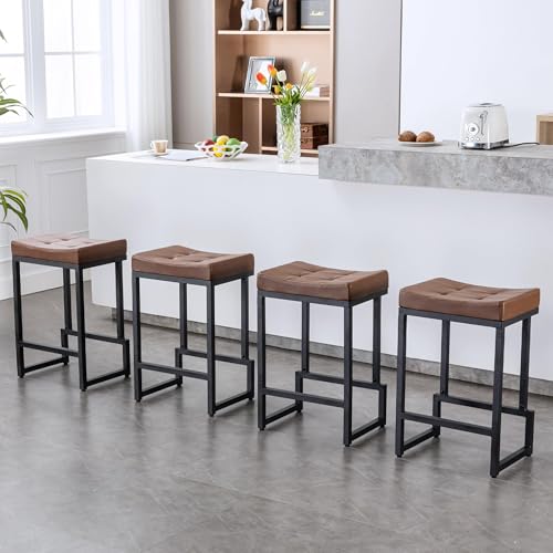 Image of FIRAVOE 24 inch Counter Height Bar Stools Set of 4, Backless Saddle barstools