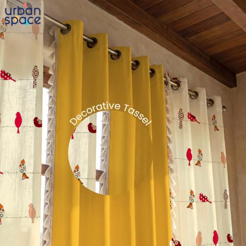 Image of Urban Space 100% Cotton Solid Curtains For Door, Combo Set Of 3 Curtains 8 Feet Long, 60-65% Room Darkening Curtain, Tieback & Eyelets Included With Curtain For Home Decor (Humming Bird Red, 8 Feet)
