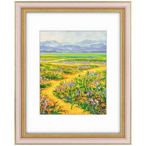 Image of Golden State Art,11x14 Ornate Picture Frame Holds 8x10 Photo,Purple Gold | Includes real glass front,white mat,build-in hangers and buttons.Displays 8x10 photo on wall