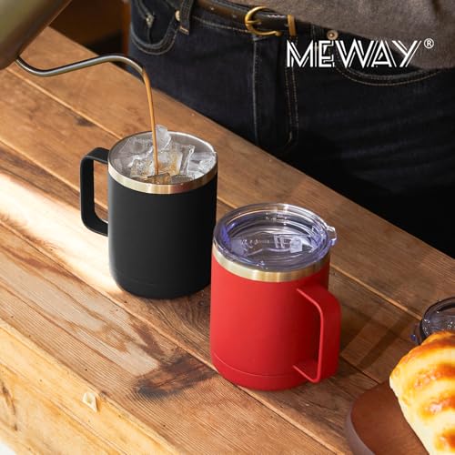 Image of MEWAY 12oz /1Pack Double Wall Vacuum Insulated Travel Mug with Handle, Stainless Steel Tumbler with Lid, Durable Powder Coated Insulated Coffee Cup for Cold & Hot Drinks (Black, 1)