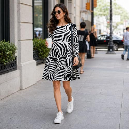 Vestido de manga larga cebra corto acampanado de mujer 40-42 3