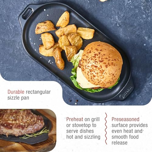Image of Victoria 13.5-Inch Rectangle Cast Iron Sizzle Pan, Preseasoned Grill and Baking Pan for Fajitas and Steaks, Made in Colombia