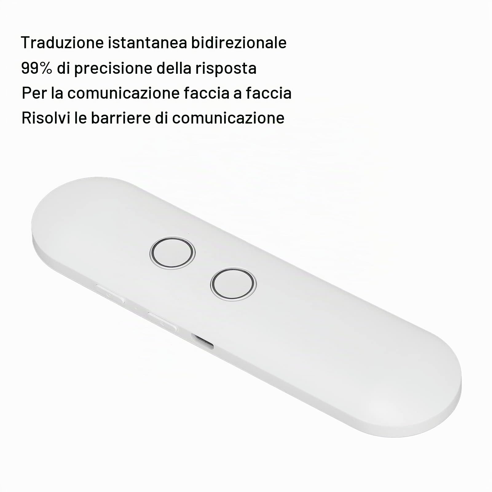 Dispositivo di Traduzione Vocale, 40 Lingue Traduttore Portatile Bluetooth AI a 2 Vie in Tempo Reale per Viaggi, Traduttore Tascabile, Batteria Integrata da 800 mAh(Bianco)