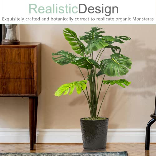 Lcg Florals Artificial Monstera Plant 34" Faux Indoor Floor Plant In Black Metal Pot - Fake House Plant And Home Décor For Living Room, Office, Kitchen, Or Farmhouse #TOP3