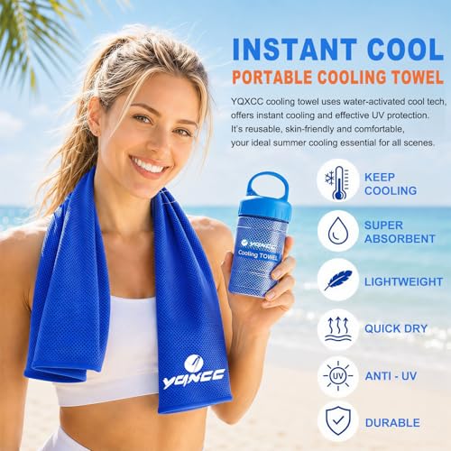Image of YQXCC 2 Pack Cooling Towel (47 inchx12 inch) Ice Towel for Neck, Soft Breathable Chilly Towel, Microfiber Cool Towel for Yoga, Golf, Gym, Camping, Running, Workout & More Activities