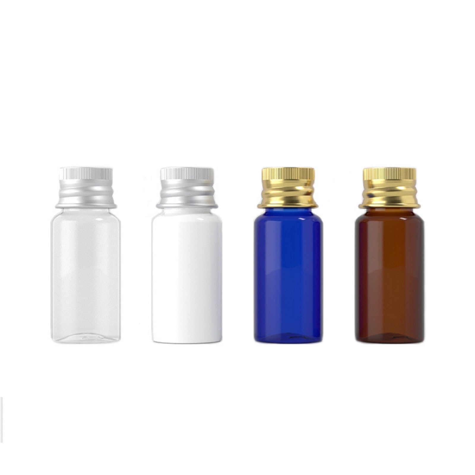100 szt. 15 ml pusty pojemnik na kosmetyki nawilżający perfumy, ze spiralną złotą srebrną aluminiową osłoną, podróżny pojemnik na żel pod prysznic (niebieska butelka, złota pokrywka)