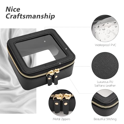 Aveniee Clear Makeup Bag Small, Mini Travel Toiletry Bag Cosmetic Bags TSA Approved, Clear Makeup Case Pouch with Zipper, Car Organizer Essentials for Women Men,Black4