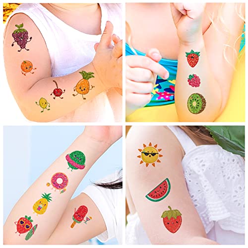 120 Pcs Fruit Vegetables Temporary Tattoos For Kids- 10 Sheet Glitter Styles Fake Tattoo Stickers，Apples Bananas Pears Face Makeup Tattoos For Girls And Boys，Holiday Party Favors Supplies Accessories #TOP2