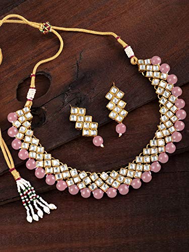 Aheli Stylish Bollywood Wedding Party Wear Necklace Earring Set Indian Ethnic Traditional Jewelry For Women (Pink) #TOP4