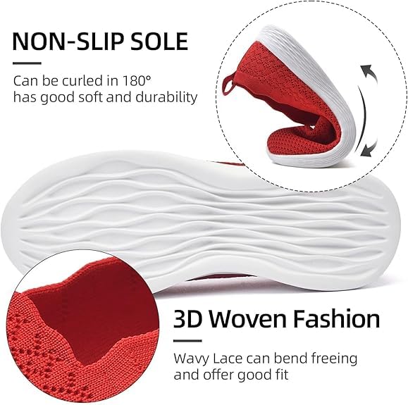 Image of Puxowe Women's Slip-On Walking Shoes | Lightweight Knit Sneakers with Memory Foam Insole, Breathable & Wide Fit Available for Daily Walking, Casual & Travel