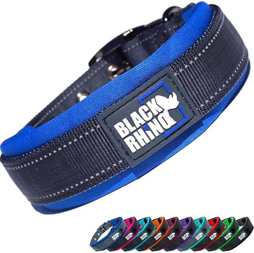 Black Rhino - The Comfort Collar Ultra Soft Neoprene Padded Dog Collar for All Breeds - Heavy Duty Adjustable Reflective Weatherproof (Small, Aqua/Grey)