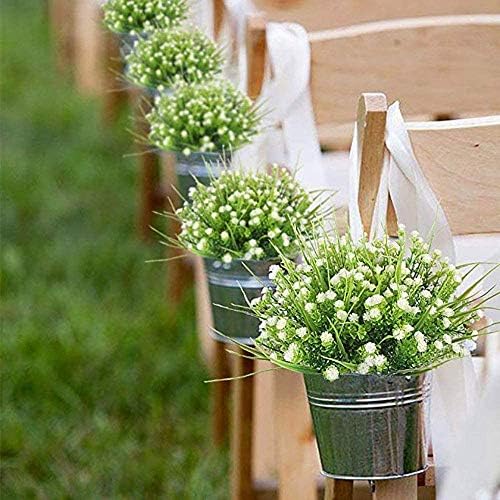 JaneYi 6 Pieces Artificial Gypsophila Plastic Flowers Fake Bouquet Artificial Shrub Floral Arrangement Greenery Plants for DIY Indoor Outdoor Home Kitchen Balcony Garden Office Party Decor - White