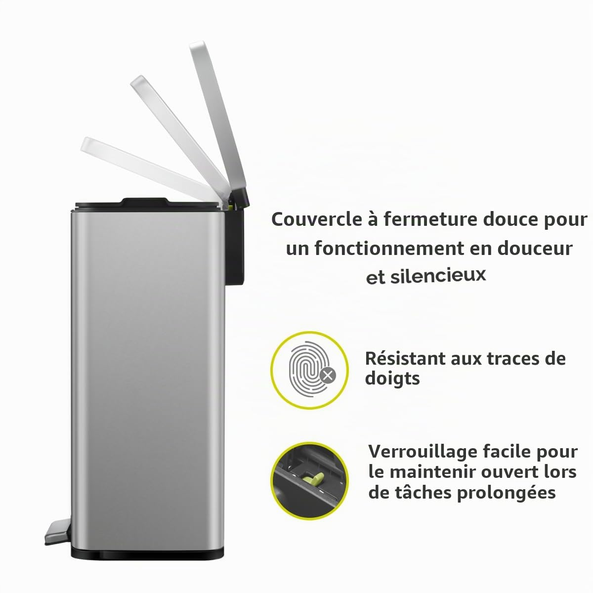 EKO Poubelle Cuisine Madison 50L avec Pédale | Grande Capacité | Inoxydable Anti-Traces | Fermeture Ralentie Silencieuse Salle Bain