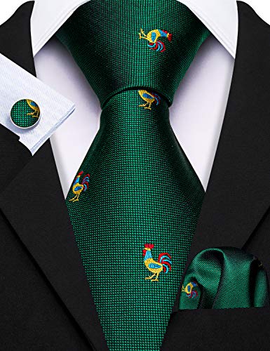 Image of Barry.Wang Fun Animal Ties for Men Designer Handkerchief Cufflink WOVEN Casual Necktie Set Festival
