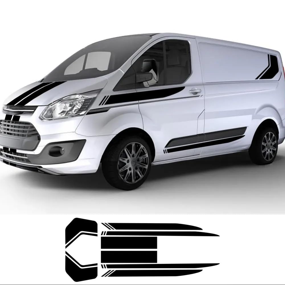 2Pcs / Lot Autocollants de Voiture, pour Ford Transit Tourneo Custom MK7 MK8 MK9 Sport Stripe KIT Van Vinyle Décalcomanies Tuning Auto Accessories
