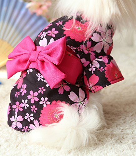 Marupet Japanese Kimono For Girl Floral Pet Halloween Costume Bowknot Dog Dress For Small, Extra Small Dog Wiener Dog Teddy, Pug, Chihuahua, Shih Tzu, Yorkshire Terriers, Papillon Black S #TOP3
