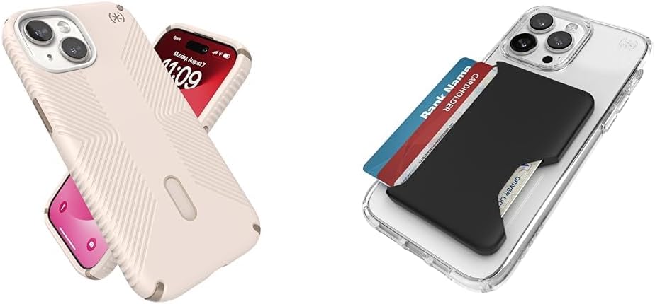 Speck MagSafe Case for iPhone 15 with Camera Shield & Wallet for 1-3 Cards - ClickLock No-Slip Interlock, Wireless Charging Compatible, Fits All 6.1" Models Including iPhone 14 & 13
