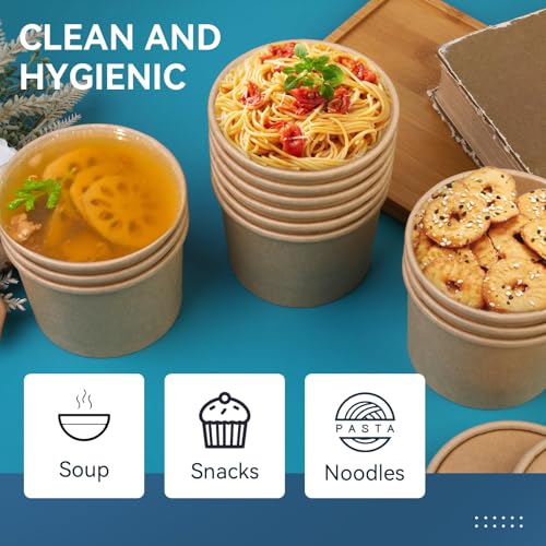 Image of 12 oz 75 Pack Soup Containers with Lids, Paper Soup Cups