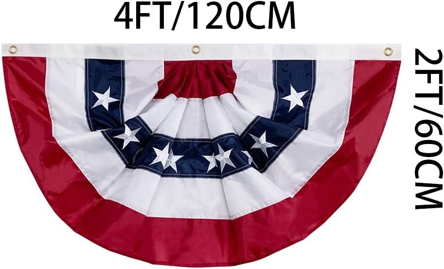 Jayus US Bunting Flag 2x4 FT - Embroidered Stars American Pleated Fan - Patriotic Half Banner With 3 Brass Grommets for 4th of July Memorial Day Party Outdoor - Image 3