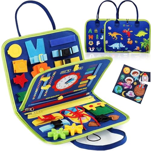 Image of FunBlast 12 in 1 Toddler Busy Binder & Busy Book for Toddlers 1-3 Years - Montessori Busy Board & Activity Book for Kids 2-4 - Educational Busy Book for Learning (Dinosaur)