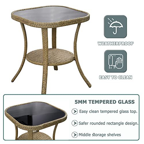 Patioption 3 Pcs Wicker Balcony Bistro Set, 360° Swivel Rocker Patio Chairs Set With Soft Cushions, Tempered Glass Top Table, Patio All-Weather Wicker Furniture Set For Backyard Garden Living Room #TOP2