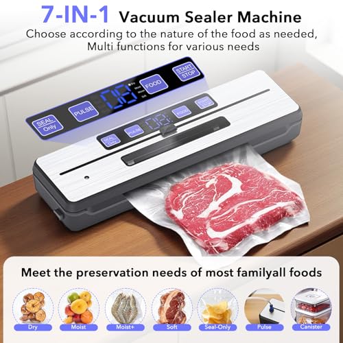 Image of Vacuum Sealer Machine for Food Saver, Double Heat Seal, Cutter & 30 Bags | Automatic Food Sealer with Digital Timer, Dry / Moist Modes, Pulse Control, Ideal for Meat, Vegetables and Meal Prep Storage