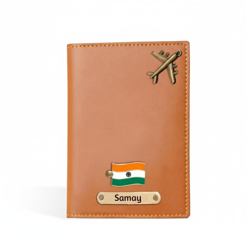 the unique gift studio Personalised Name & Charm Leather Passport Cover Holder for Men & Women Tan Customised Passport Holder for Gift - Birthday Gift-picture-36