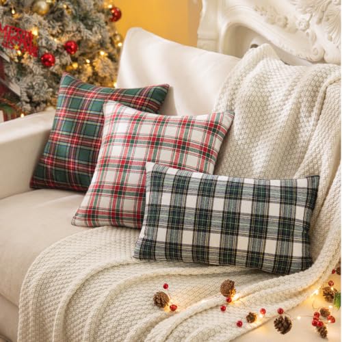 Image of AQOTHES Christmas Plaid Decorative Throw Pillow Covers Red Green 12x20