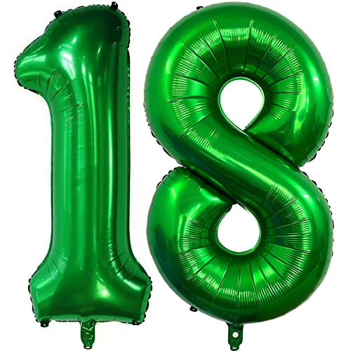 Image of Number 18 Dark Green Balloons 40 Inch Giant Green 18 Numer Foil Helium Balloons for 18th Green Birthday Party Supplies 18th Anniversary Events Decorations