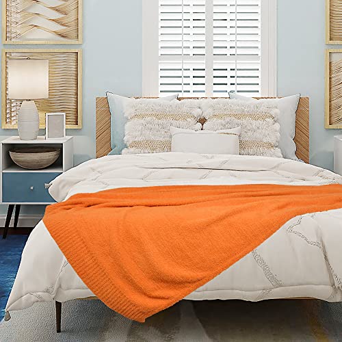 Knit Throw Blanket Super Soft Warm Blanket For Couch Lightweight Fluffy Blanket For Bed Sofa 50X60 Inches (Pumpkin Orange) #TOP3