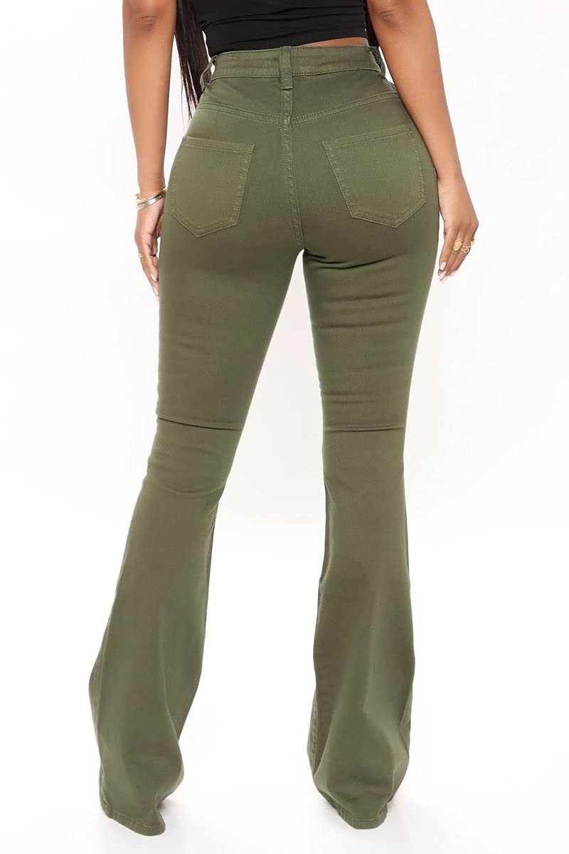 Bell Bottom Jeans for Women High Waisted Skinny Ripped Destroyed Flare Classic Denim Pants Fashion: XX-Large 2078army Green