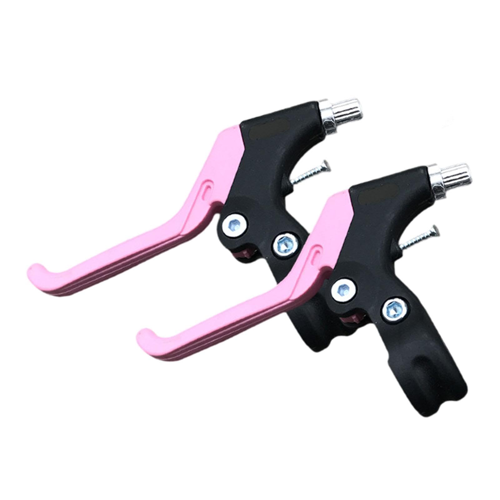 Yiju 2Pcs Brake Handle Sturdy for 12-20 inch Children's Bike Replacement Compatibility Three Finger Aluminum Alloy Accessories, Black and Pink