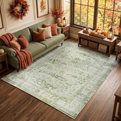 ANCHIHO Vintage Floral Washable Area Rug, 5'x7', Green
