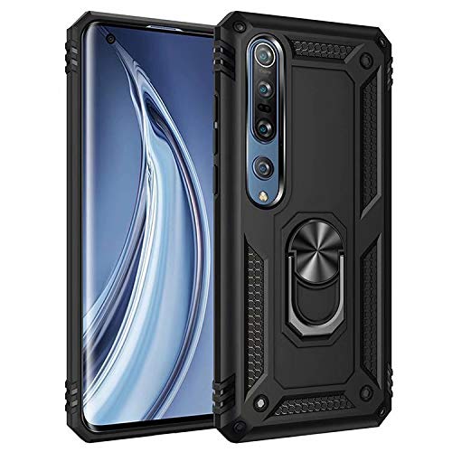 nh Custodia Xiaomi Mi Note 10, Cover 360° Girevole Ring Armor Bumper TPU Case Magnetica Supporto Smartphone Silicone Custodie con Pellicola Protettiva per Xiaomi Mi Note 10,Nero