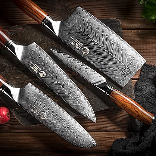 Yarenh Knife Set With Magnetic Block 5 Piece, Professional Kitchen Knife Set, 73 Layers Damascus High Carbon Stainless Steel, Natural Sandalwood Handle, Sharp Chef Knife #TOP7
