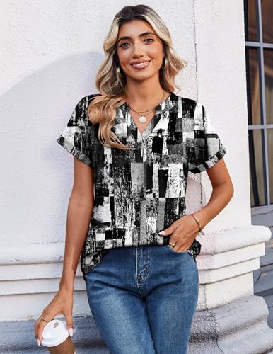 Image of Zeagoo Womens Tops Short Sleeve Summer V Neck Shirts Work Blouses Business Outfits Fashion Clothing