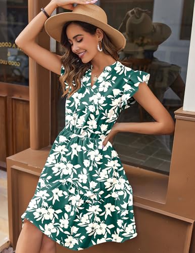 Image of HOTOUCH Women Printed Dress for Summer Short Ruffle Sleeve Dress Tiered Mini Dress with Pockets