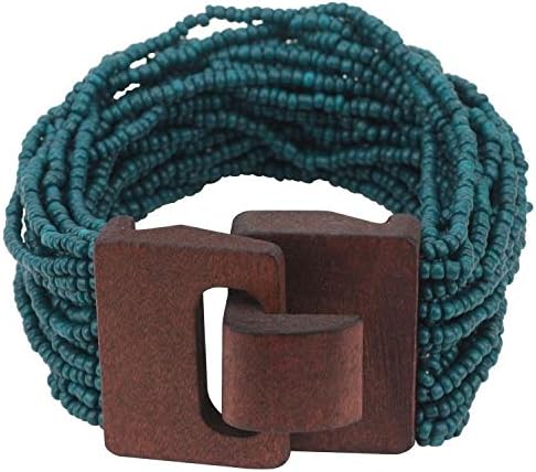 Coiris Multi Layers Seed Beads Wide Bangle Strand Bracelet for Women (BR1167-Teal)
