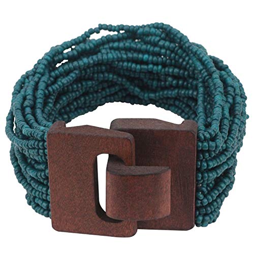 Coiris Multi Layers Seed Beads Wide Bangle Strand Bracelet For Women (Br1167-Teal) #TOP24